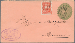 El Salvador - Ganzsachen: 1891, Envelope 10 C. Green Uprated 1 C. Carmine Tied Oval Grill "12" From - El Salvador