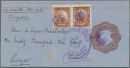 El Salvador - Ganzsachen: 1894, Wrapper 2 C. Brown Uprated 1 C. Brown (pair) Canc. Duplex "SANTA ANA - El Salvador