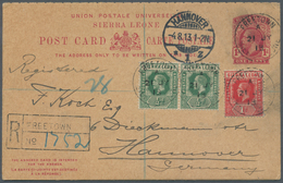 Sierra Leone: 1913, 1d. + 1d. Red 'King George V' With Reply, Registered "FREETOWN 3 AU 13", Uprated - Sierra Leone (1961-...)