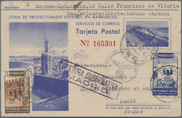 Spanisch-Marokko: 1943, Spanish Morocco Posta Stationery Card 20c Blue Upgraded With SG 353, 5c Brow - Spanisch-Marokko