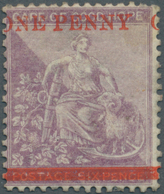 Kap Der Guten Hoffnung: 1874, Seated Hope 6d. Deep Lilac Surcharged In Red ‚ONE PENNY‘, Unused With - Cape Of Good Hope (1853-1904)