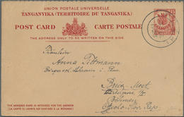 Tanganjika: 1923 (25.9.), Forwarding Half Of Reply Postcard 15c. Giraffe Commercially Used From MOSH - Tanganyika (...-1932)