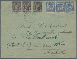 Tunesien: 1893, 3 X 15 C Blue, Multiple Franking On Cover, Sent Via Transit TUNIS, 30 JUIL.93, To Pa - Cartas & Documentos