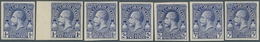 Turks- Und Caicos-Inseln: 1928, King Georg V. 1/2 D. -3 D. And 5 Sh., Seven Imperforated Proofs In D - Turks & Caicos