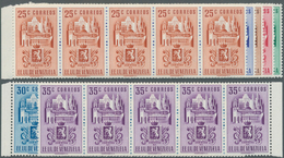 Venezuela: 1951, Coat Of Arms 'CARACAS‘ Normal Stamps Complete Set Of Seven In Horizontal Strips Of - Venezuela