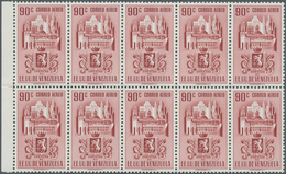 Venezuela: 1951, Coat Of Arms 'CARACAS‘ Airmail Stamps Complete Set Of Nine In Blocks Of Ten, Mint N - Venezuela