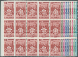 Venezuela: 1951, Coat Of Arms 'CARABOBO‘ Airmail Stamps Complete Set Of Nine In Blocks Of 15, Mint N - Venezuela