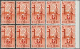 Venezuela: 1951, Coat Of Arms 'ZULIA‘ Normal Stamps Complete Set Of Seven In Blocks Of Ten, Mint Nev - Venezuela