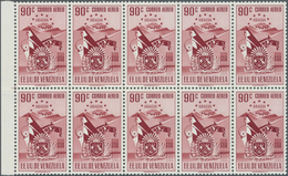 Venezuela: 1952, Coat Of Arms 'ARAGUA‘ Airmail Stamps Complete Set Of Nine In Blocks Of Ten, Mint Ne - Venezuela