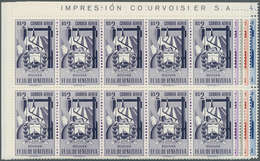 Venezuela: 1952, Coat Of Arms 'BOLIVAR‘ Airmail Stamps Complete Set Of Nine In Blocks Of Ten, Mint N - Venezuela