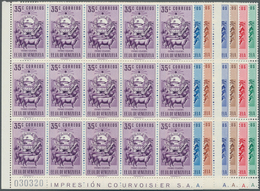 Venezuela: 1953, Coat Of Arms 'COJEDES‘ Normal Stamps Complete Set Of Seven In Blocks Of 15, Mint Ne - Venezuela