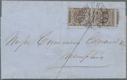 Konföderierte Staaten Von Amerika: NEW ORLEANS, LA.: Vertical Pair 5c. Red-brown On Bluish Paper, Us - 1861-65 Etats Confédérés