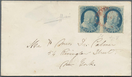 Vereinigte Staaten Von Amerika: 1861, 1 Cent Franklin, Horizontal Pair Wwith Red Cds On Small Envelo - Briefe U. Dokumente