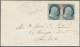 Vereinigte Staaten Von Amerika: 1861, 1 Cent Franklin, Horizontal Pair Wwith Red Cds On Small Envelo - Lettres & Documents