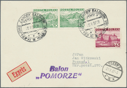 Ballonpost: 1937, 30.V., Poland, Balloon "Pomorze", Card With Black Postmark And Arrival Mark, Only - Fesselballons