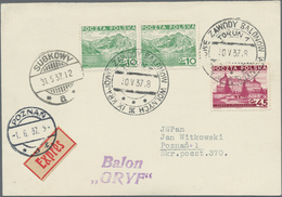 Ballonpost: 1937, 30.V., Poland, Balloon "Gryf", Card With Black Postmark And Arrival Mark, Only 72 - Fesselballons