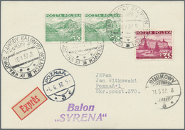 Ballonpost: 1937, 30.V., Poland, Balloon "Syrena", Card With Black Postmark And Arrival Mark, Only 7 - Airships