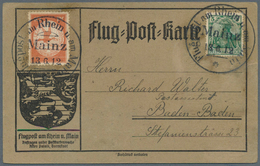 Flugpost Deutschland: 1912, Flugpost Rhein/Main, 10 Pf Luftpostmarke U. 5 Pf Germania Auf Offizielle - Poste Aérienne & Zeppelin