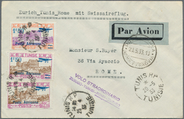 Flugpost Übersee: 1933, Tunisia, 1,50 Fr On 1,30 Fr And 2 X 1,50 Fr On 2,55 Fr Airmail Stamps, Mixed - Autres & Non Classés
