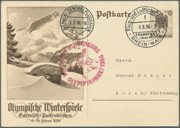 Zeppelinpost Deutschland: 1936, Olympiafahrt, 2 Verschieden Bild-Ganzsachenkarten Ab Frankfurt 1.8. - Luft- Und Zeppelinpost