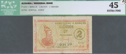 Albania / Albanien: 2 Skender 01.08.1921 P. S157, S/N 01790, Seldom Seen Issue, Center Fold, Handlin - Albanië