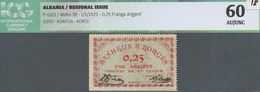 Albania / Albanien: 0.25 Franga Argjent 01.01.1923 P. S163, Unfolded, Crisp Paper And Original Color - Albanië