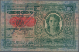Austria / Österreich: Rare Note 100 Kronen 1912 P. 55 With Rare Ink Error At The Red Overprint No Fr - Oostenrijk