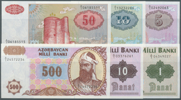 Azerbaijan / Aserbaidschan: Set Of 6 Notes Containing 1, 10, 5, 10, 50, 500 Manat P. 11, 12, 15-17, - Azerbaigian