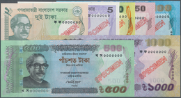 Bangladesh: Set With 7 Notes Comprising 2 Taka 2017 SPECIMEN P.new 2017, 5 Taka 2017 SPECIMEN P.64Ab - Bangladesh