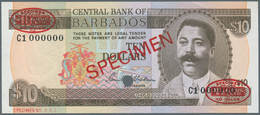 Barbados: 10 Dollars ND (1973) Specimen P. 33s With Red "Specimen" Overprint In Center On Front And - Barbados