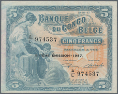 Belgian Congo / Belgisch Kongo: 5 Francs 1947, P.13Ad, Almost Perfect Condition With A Few Spots Of - Sin Clasificación