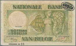 Belgium / Belgien: 50 Francs = 10 Belgas ND(1945) Specimen P. 106s, Light Handling And Stain In Pape - Sonstige & Ohne Zuordnung