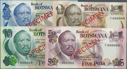 Botswana: Set With 4 Specimen Notes Of The ND (1976-1979) "Pres. Seretse Khama" Issue With 1, 2, 5 A - Botswana