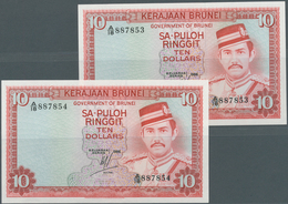 Brunei: Set Of 2 CONSECUTIVE Notes 10 Dollars 1986 P. 8, Both In Condition: UNC. (2 Pcs Consecutive) - Brunei
