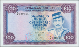 Brunei: Rare Pair Of 2 CONSECUTIVE Notes 100 Ringgit 1988 P. 10, Both In Condition: XF+ To AUNC. (2 - Brunei