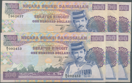 Brunei: Set Of 6 Pcs 100 Ringgit 1990 P. 17, All In Similar Condition, Used With Folds And Creases B - Brunei