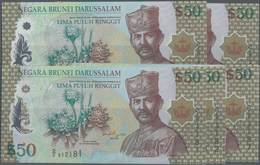 Brunei: Set With 10 Pcs. 50 Ringgit 2004, P.28, Some With Running Numbers In UNC (10 Pcs.) - Brunei