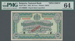 Bulgaria / Bulgarien: 20 Leva 1922 SPECIMEN, P.36s1 With Punch Hole Cancellation And Red Overprint S - Bulgarie