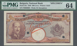 Bulgaria / Bulgarien: 500 Leva 1938 SPECIMEN, P.55s, Printer G&D With Red Overprint SPECIMEN And 4 C - Bulgaria