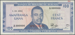 Burundi: 100 Francs 1964 SPECIMEN, P.12as With Soft Vertical Bend At Center, Some Small Spots On Bac - Burundi