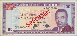 Burundi: Banque De La République Du Burundi 100 Francs November 1st 1986 SPECIMEN, P.29bs With Trace - Burundi