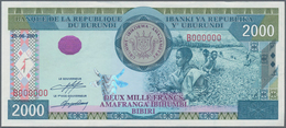 Burundi: 2000 Francs 2001 Specimen P. 41s, 3 Light Bends In Paper, Condition: XF. - Burundi