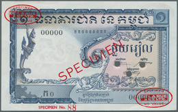 Cambodia / Kambodscha: Banque Nacional Du Cambodge 1 Riel 1955 TDLR Specimen, P.1s In UNC Condition - Cambogia