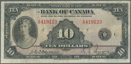 Canada: Bank Of Canada 10 Dollars 1935, P.44, Still Nice Condition And Rare With Lightly Stained Pap - Canada