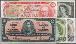 Canada: Set Of 5 Notes Containing 2 Dollars 1937 P. 59b (XF+ To AUNC), 100 Dollars 1954 P. 82b (VF-) - Canada