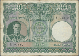 Ceylon: 100 Rupees 1945 P. 38 Portrait KGVI In Used Condition With Vertical And Horizontal Folds, Ti - Sri Lanka