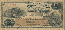 Chile: Republica De Chile 5 Pesos 1914, Printer ABNC, P.19b, Rare Note In Still Good Condition, With - Chile