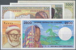 Comoros / Komoren: Set Of 5 Banknotes Containing 500, 1000, 2500, 5000 & 10.000 Francs ND(1984-2005) - Comoros