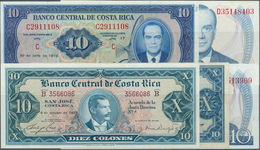 Costa Rica: Set Of 5 Banknotes Containing 2x 10 Colones 1967 P. 221c (XF+ To AUNC And VF), 10 Colone - Costa Rica