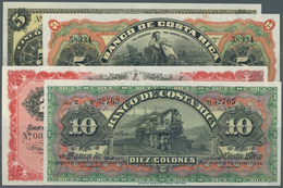 Costa Rica: Set Of 4 Notes Containing 5 Pesos 1899 Remainder P. S163 (UNC), 5 Colones ND Remainder P - Costa Rica